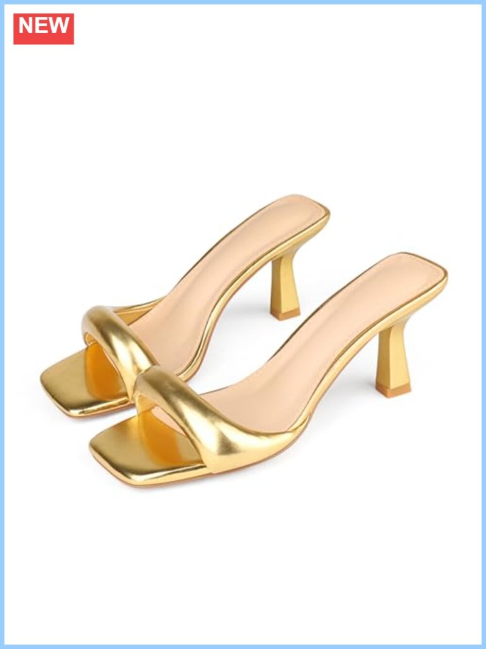 Women's Square Toe Heeled Mules Slip-On Sandals Kitten Heels